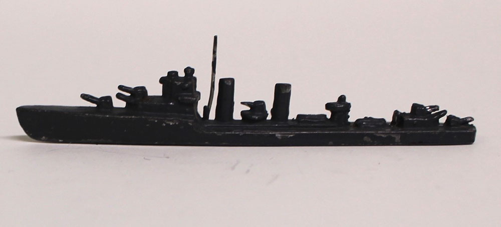 Diecast metal toy ship, British light cruiser model, 3″ long