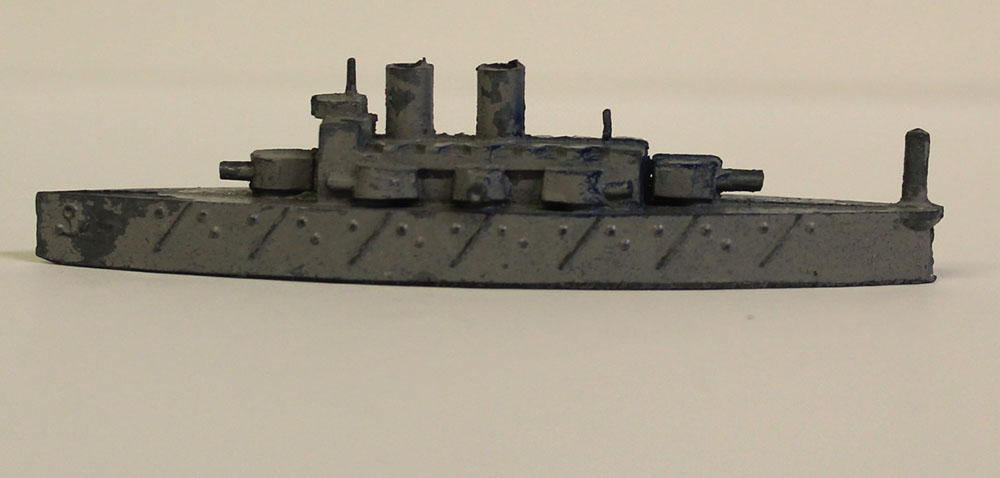 Diecast metal toy ship, Crescent toy battleship, 3″ long