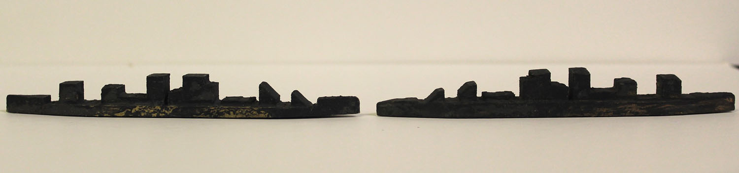 Two wood toy ships, Recognition models 2no. 4 1/2″ long