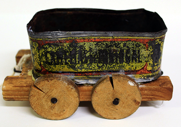 Toy wagon made from sardine tin